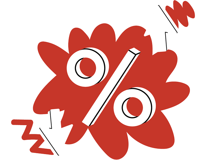 illustration of a percentage icon with arrows pointing up and down above and below